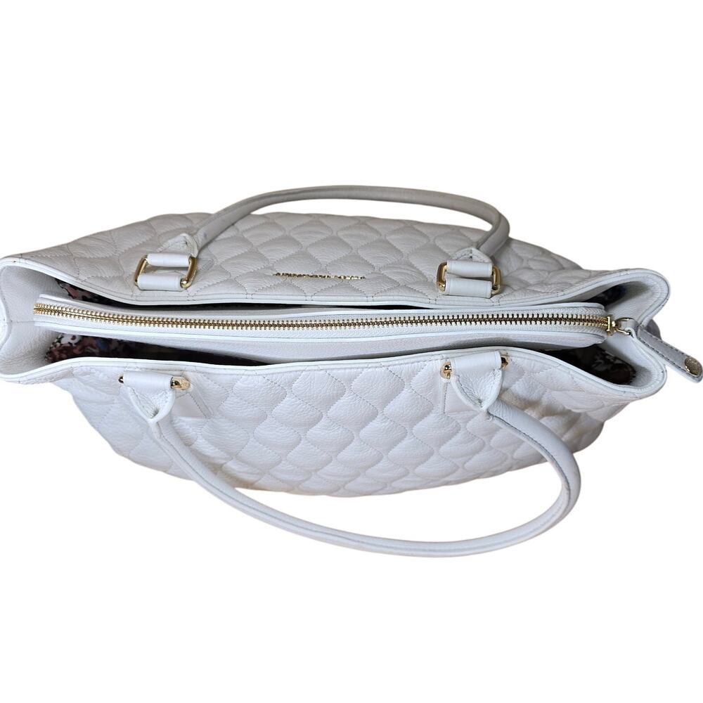 Vera Bradley Large White Quilted Leather Ella Bag Purse Handbag Hobo Tote - Picture 4 of 11